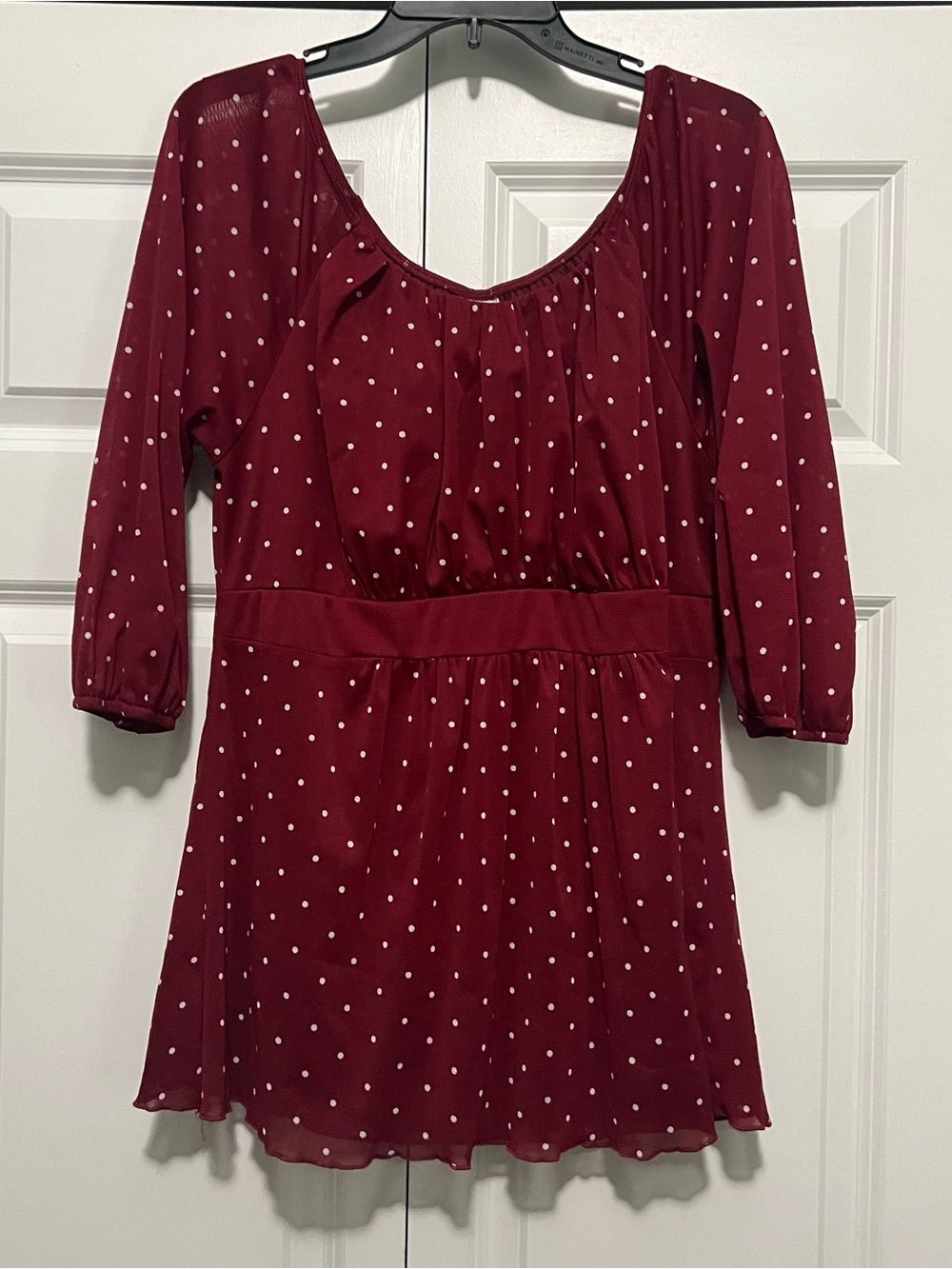 Venezia Y2K Maroon Polka Dot Peasant Top